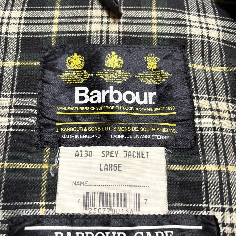 Vtg Barbour A130 Spey Jacket Mens Large Short Green Waxed Made England Hooded - Picture 5 of 16